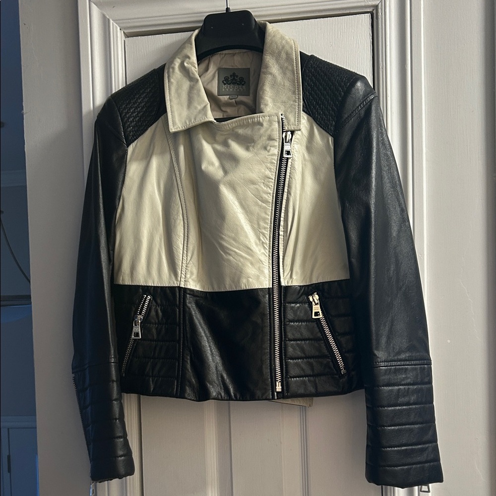 Elegant Black and Cream Leather Jacket